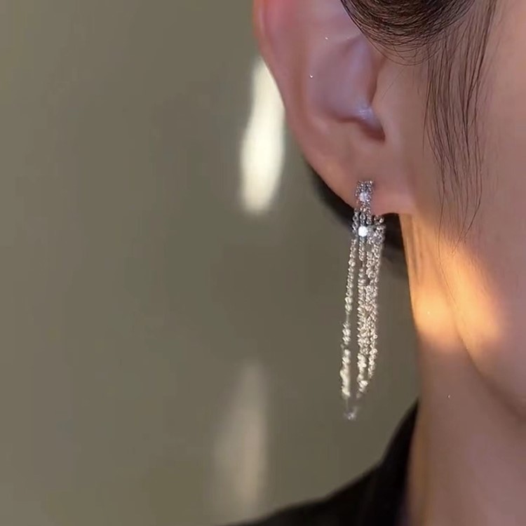 【S925銀】滿天星錬條流蘇耳環 （Earrings）-FANYIACC