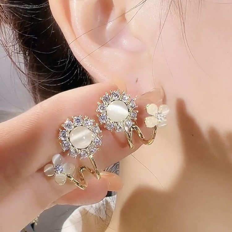 高級貓眼石花朵耳環 