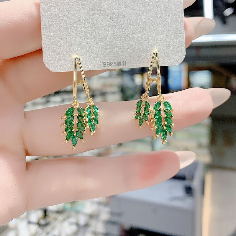 氣質輕奢鋯石葉子耳環