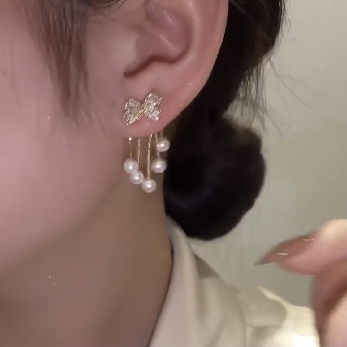 鋯石珍珠流蘇耳環  -FANYIACC