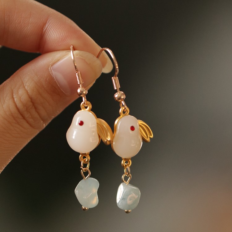 和田玉 兔子耳環 復古吊墜-FANYIACC