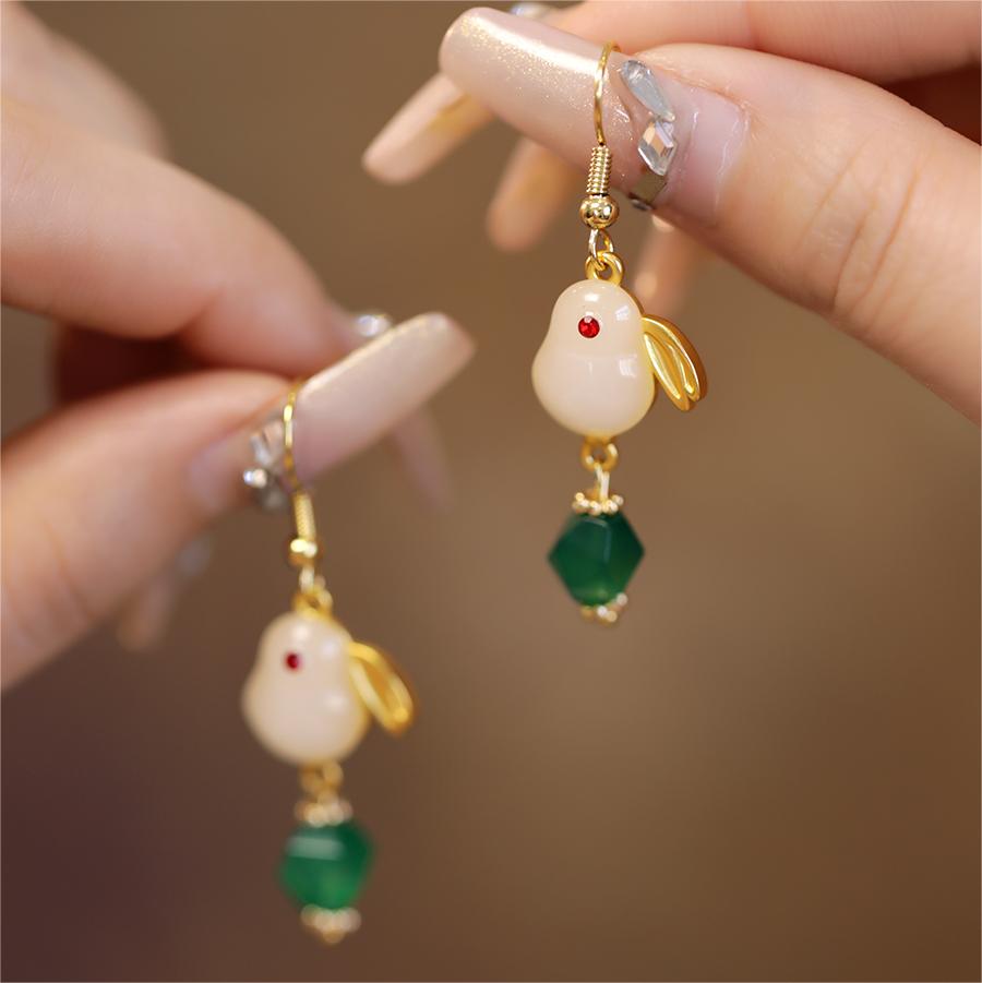 復古可愛和田玉兔子耳飾-FANYIACC