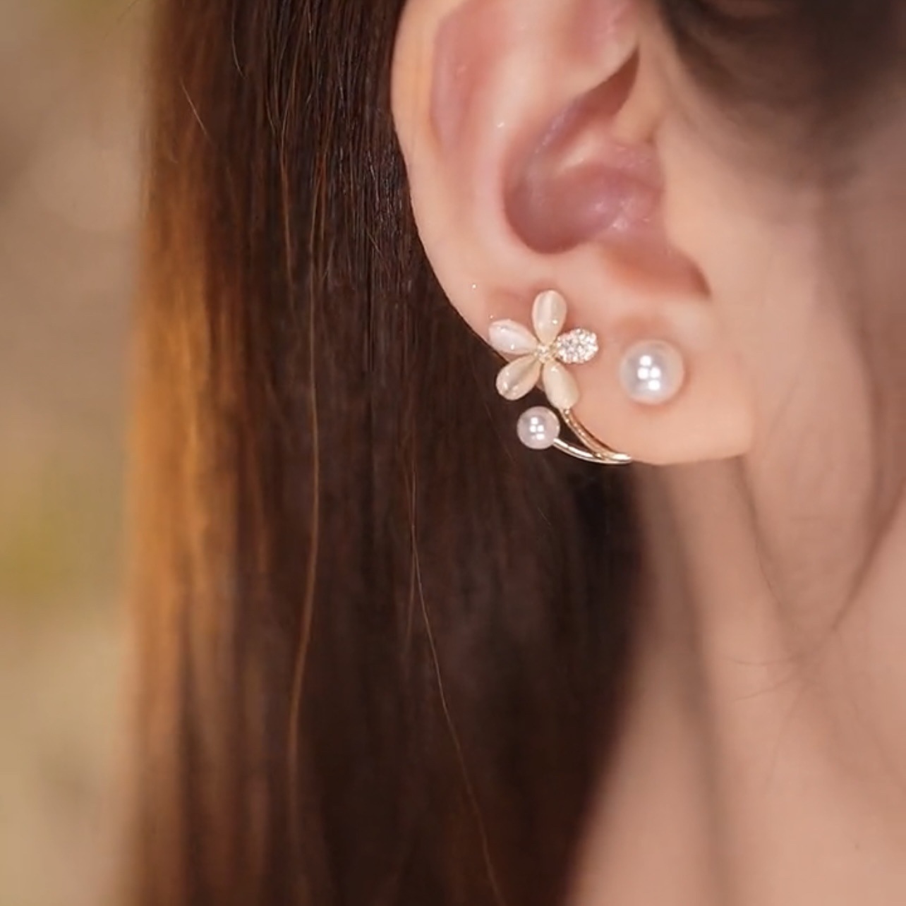 貓眼石設計感花朵耳環-FANYIACC