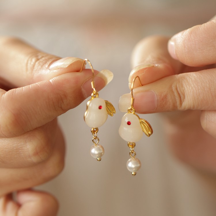 和田玉 兔子耳環 復古吊墜-FANYIACC