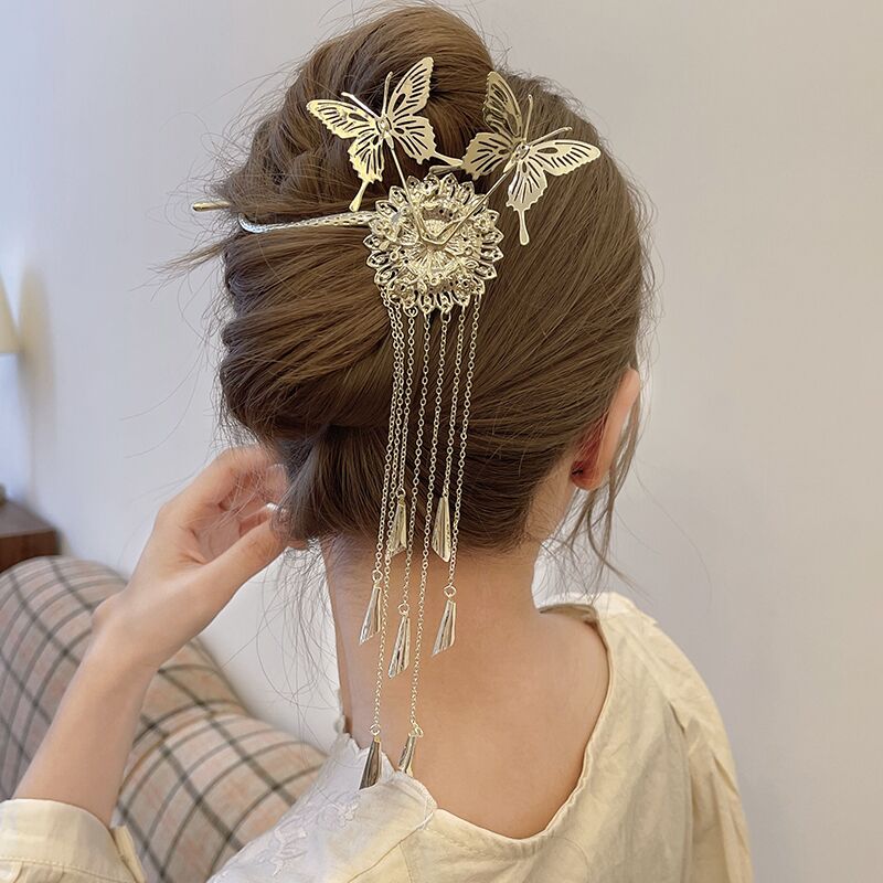 蝴蝶流蘇盤髮神器一字夾-FANYIACC