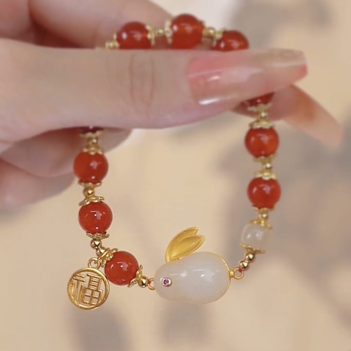 天然紅瑪瑙相思紅豆手錬-FANYIACC