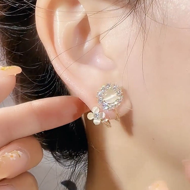 高級貓眼石花朵耳環 