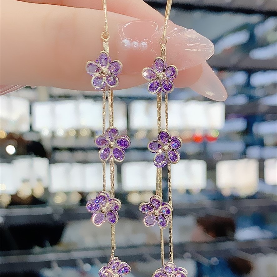 鋯石花朵流蘇耳線-FANYIACC