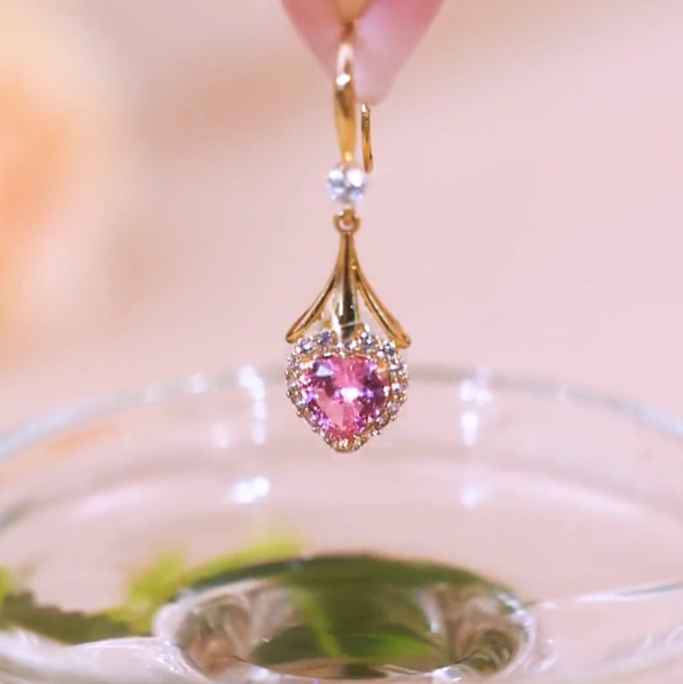 粉色愛心鋯石耳環-FANYIACC