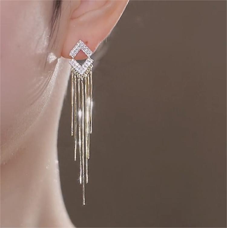 閃鑽菱形長款流蘇耳環-FANYIACC