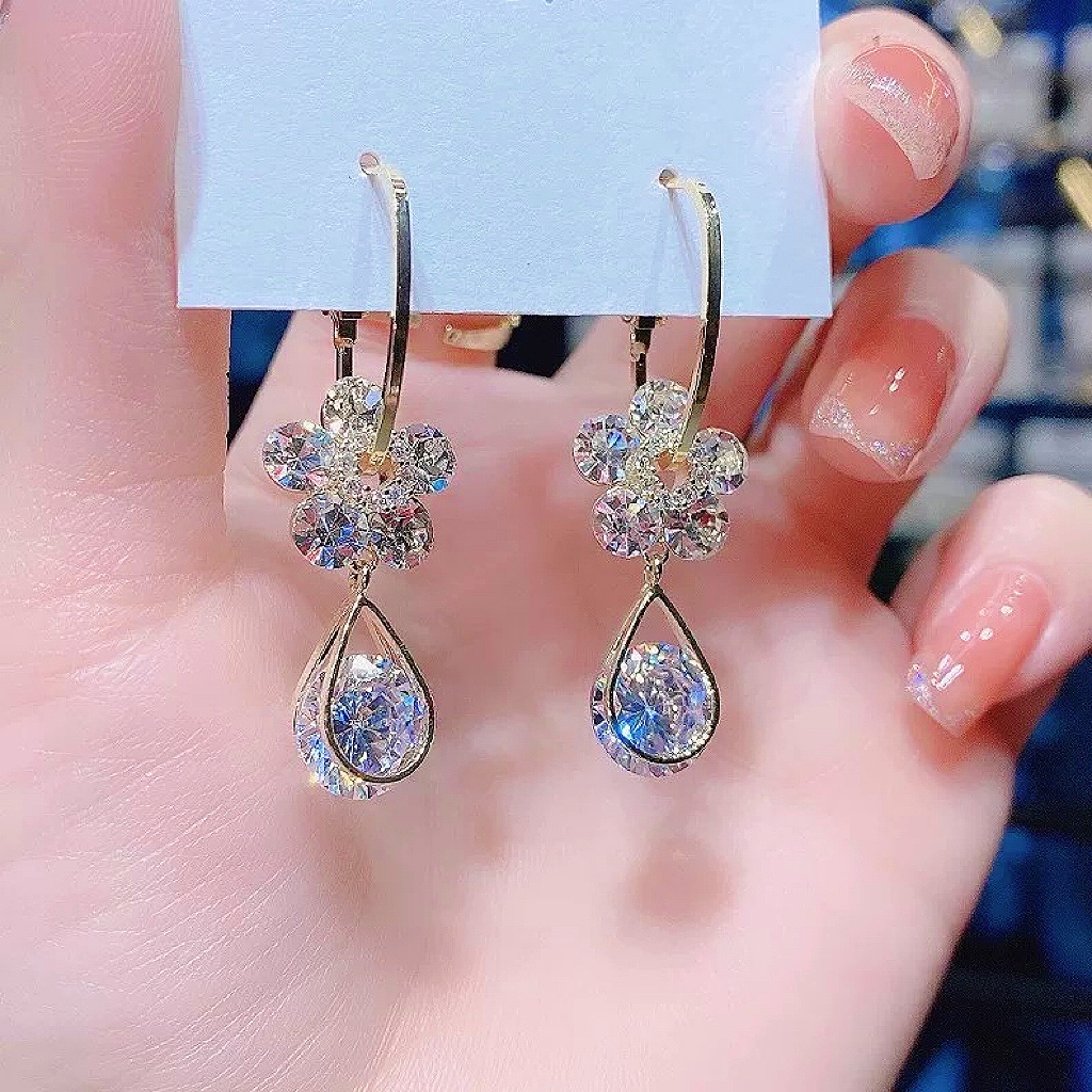 時尚花朵水晶耳環  -FANYIACC