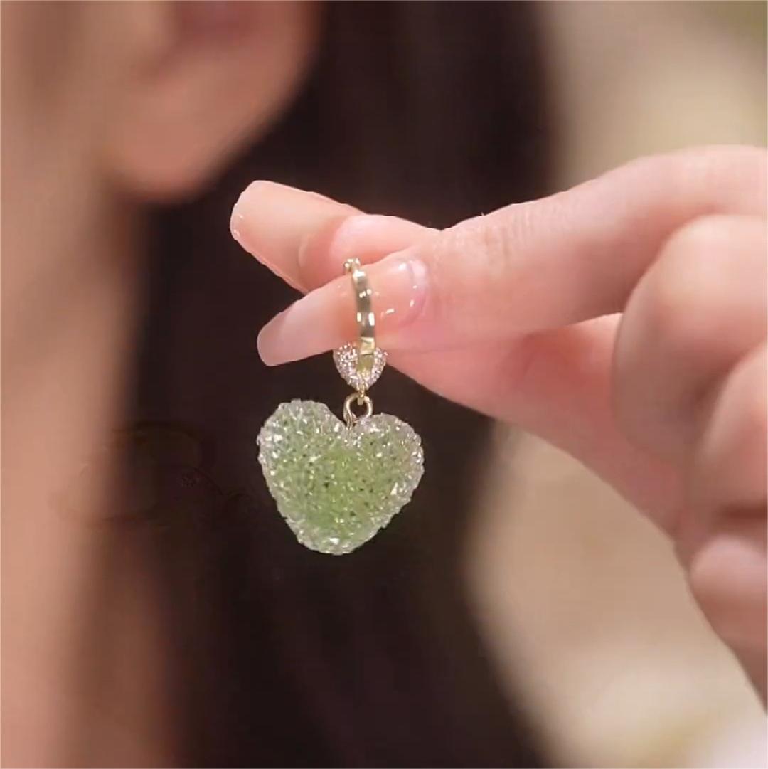 滿鑽綠色糖果愛心耳環-FANYIACC