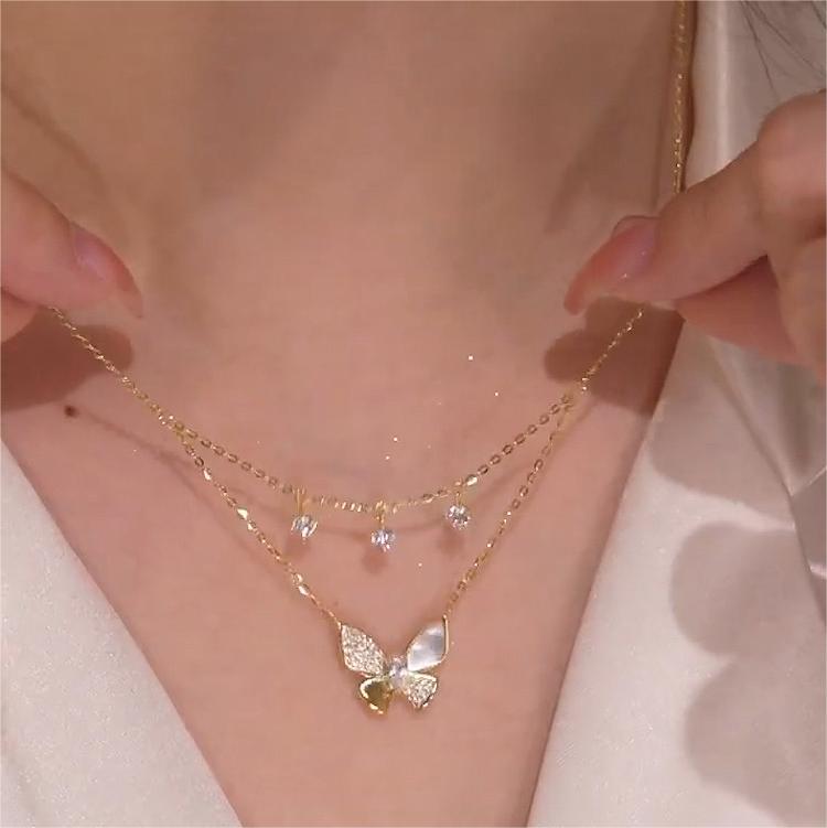 甜美蝴蝶滿鑽貝母項錬-FANYIACC