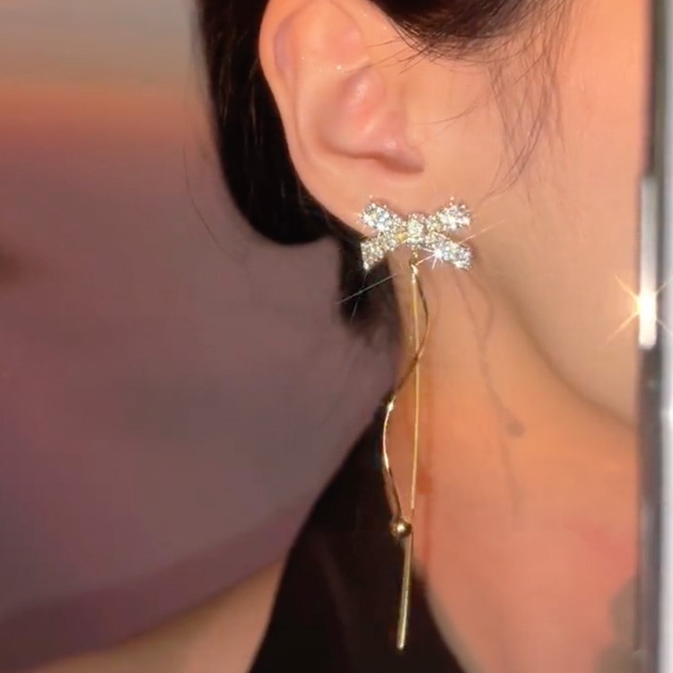 法式蝴蝶結流蘇耳環-FANYIACC