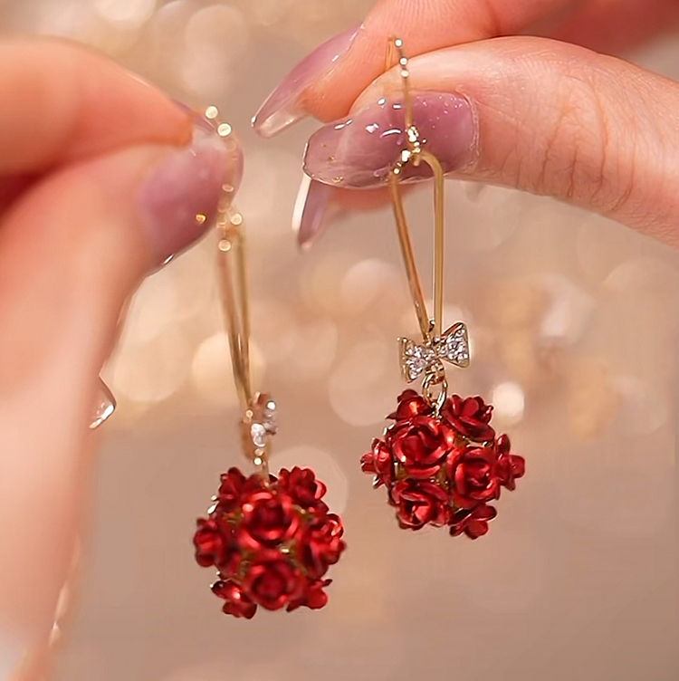 玫瑰花流蘇耳環-FANYIACC