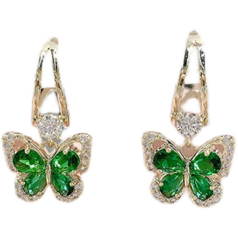 綠色水晶蝴蝶耳環-FANYIACC