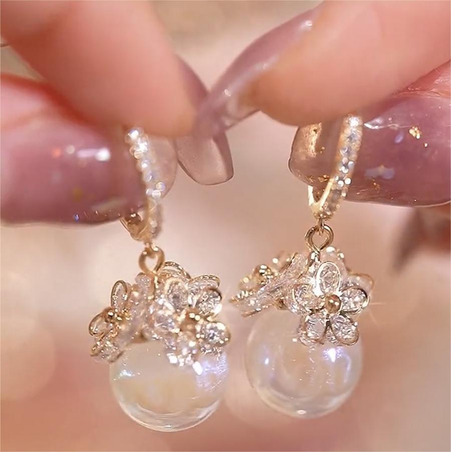 人魚姬花朵珍珠耳環-FANYIACC