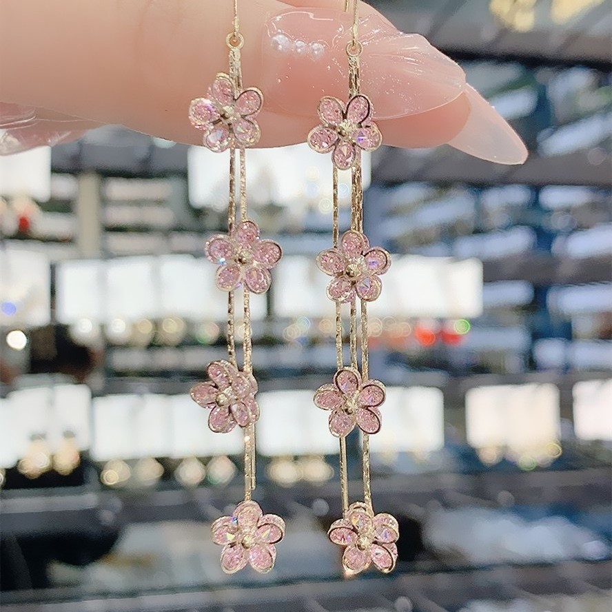 鋯石花朵流蘇耳線-FANYIACC