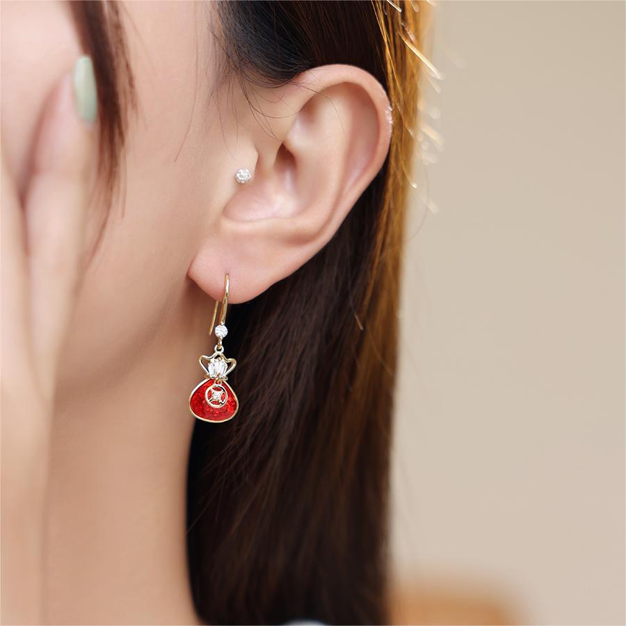 紅色福袋水晶耳環-FANYIACC