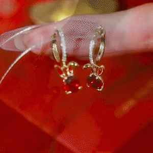 紅色鋯石兔子耳環-FANYIACC