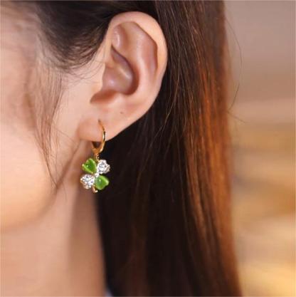 貓眼石綠色四葉草耳環-FANYIACC
