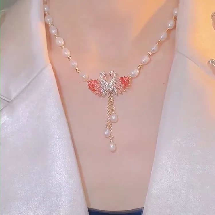 天然淡水珍珠天鵝項鍊【2色】-FANYIACC