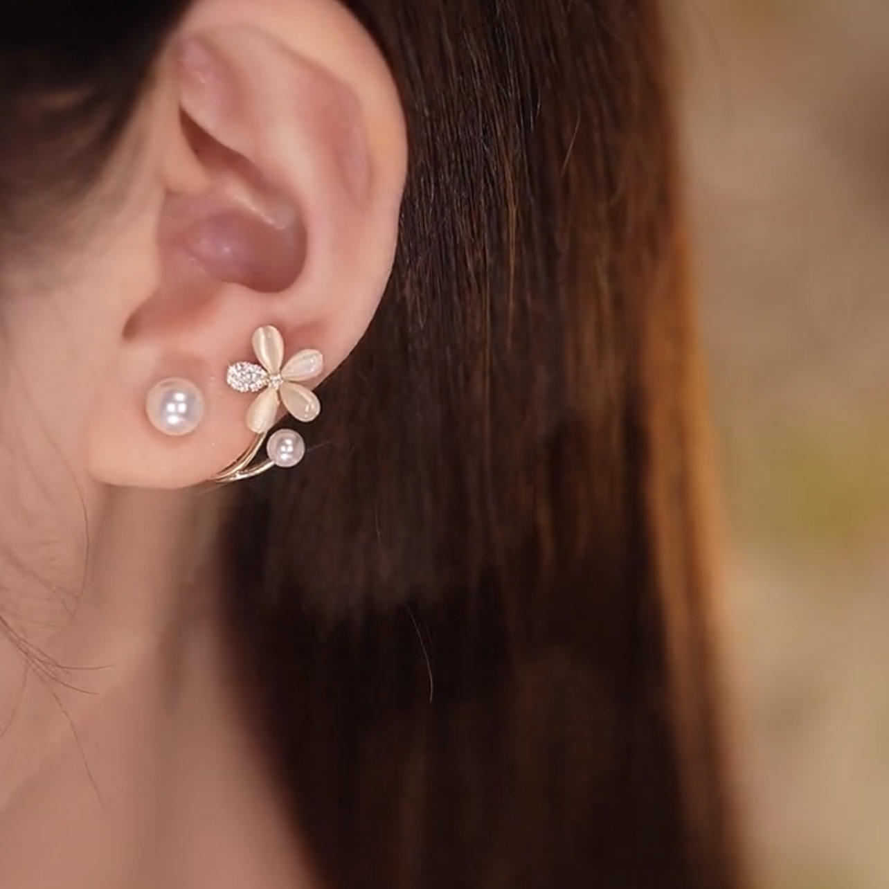 貓眼石設計感花朵耳環-FANYIACC