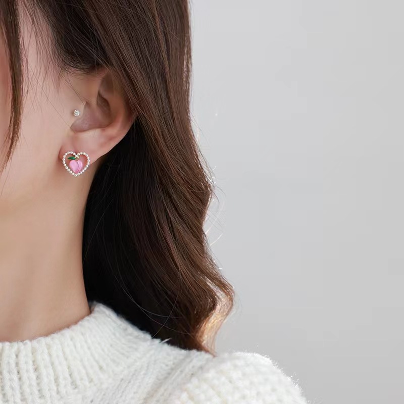 甜美珍珠水蜜桃愛心耳環-FANYIACC