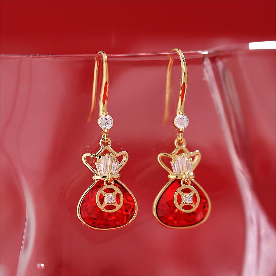 紅色福袋水晶耳環-FANYIACC