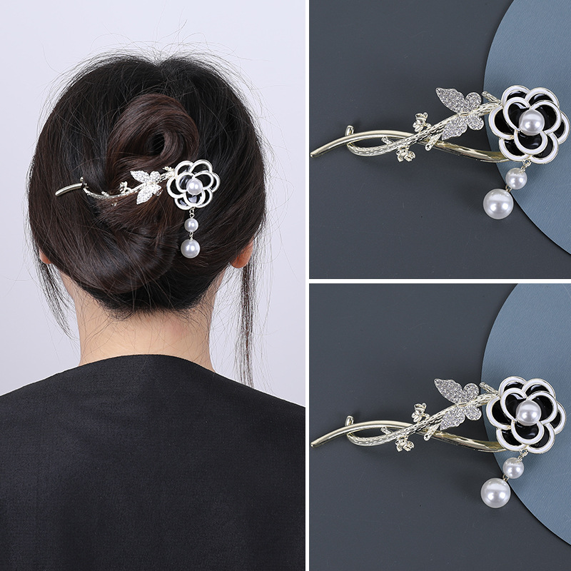 復古山茶花珍珠髮夾-FANYIACC
