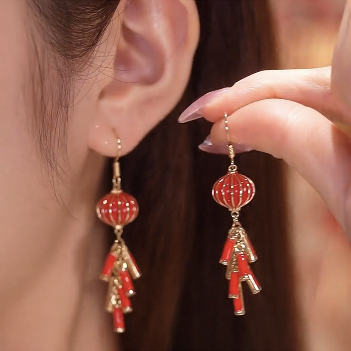 民國風紅燈籠耳環 -FANYIACC