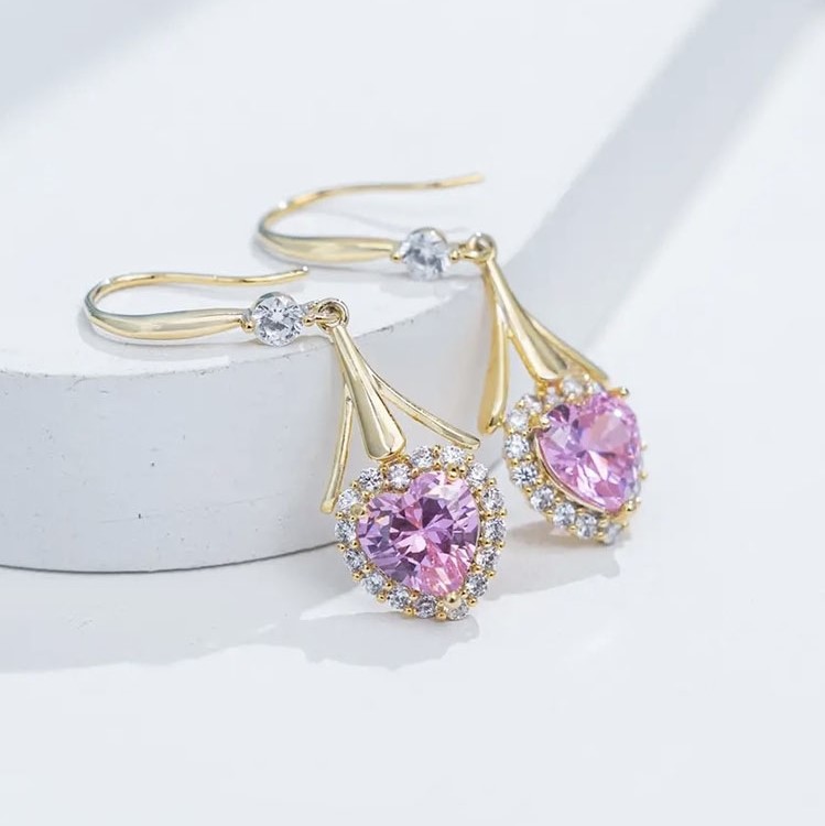 粉色愛心鋯石耳環-FANYIACC