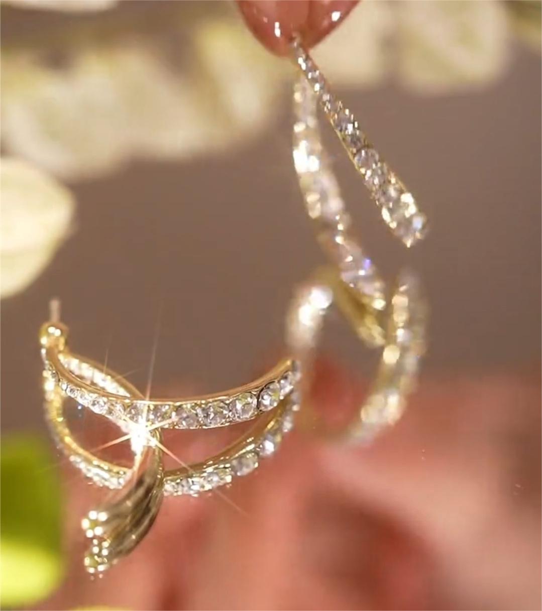 滿鑽前後款交叉魚尾耳環-FANYIACC