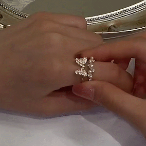 在逃公主 蝴蝶結珍珠戒指-FANYIACC