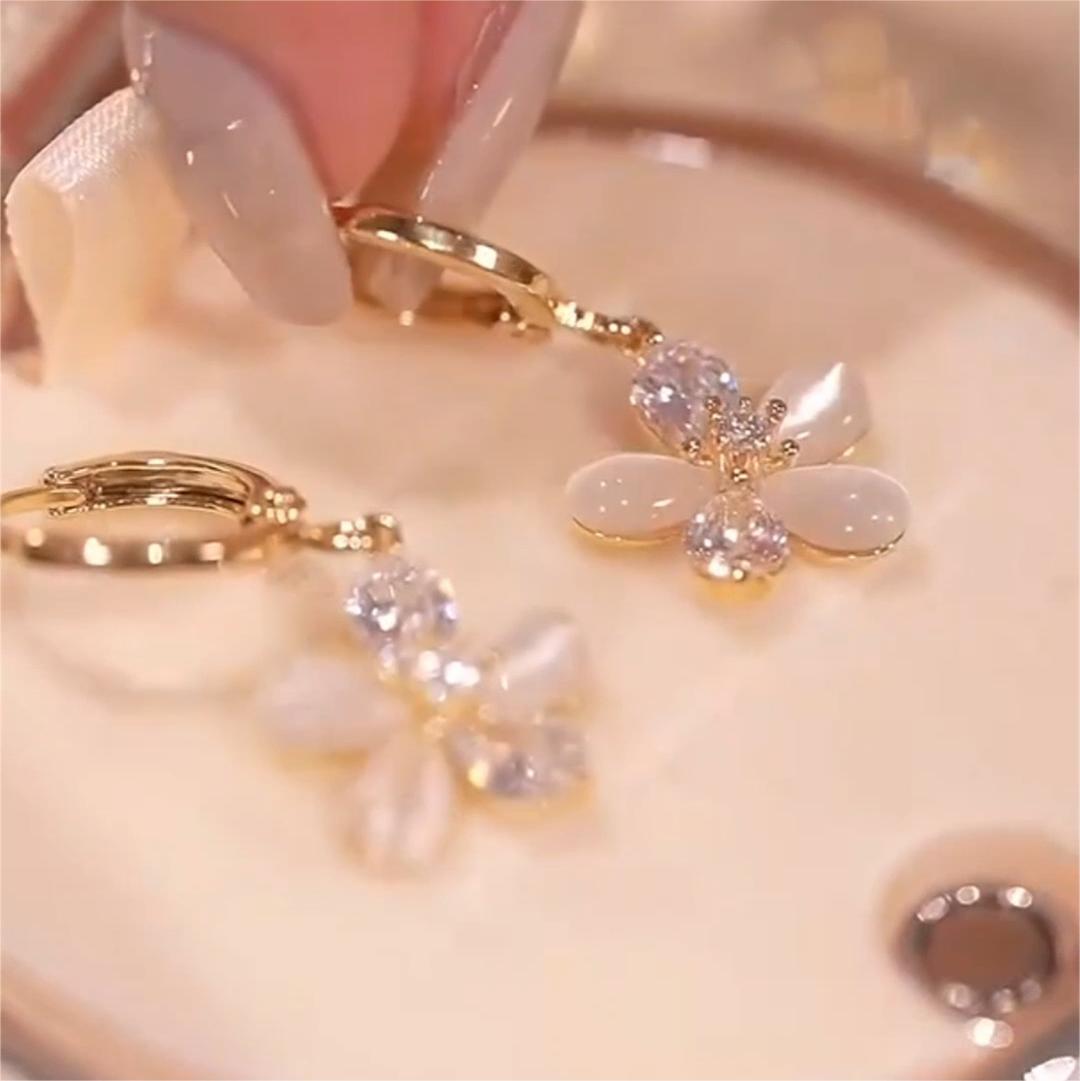 貓眼石小花耳扣耳環-FANYIACC