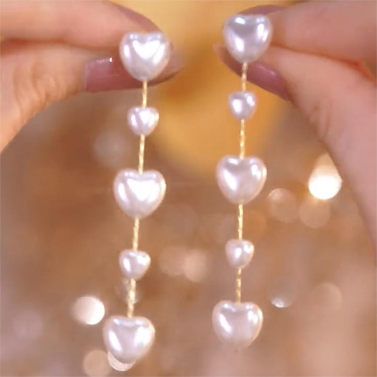 愛心珍珠流蘇耳環-FANYIACC