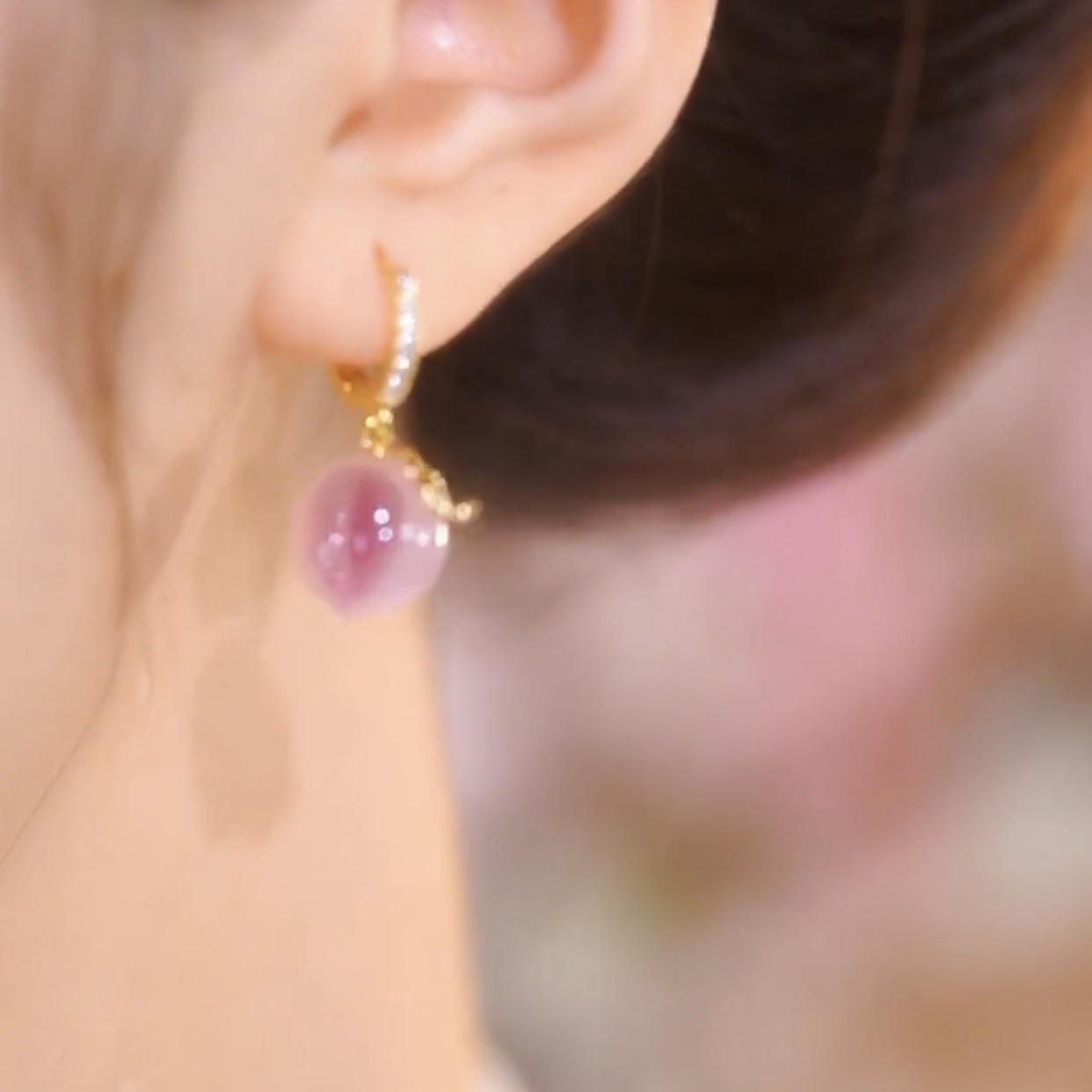 甜美粉色水蜜桃耳環  -FANYIACC