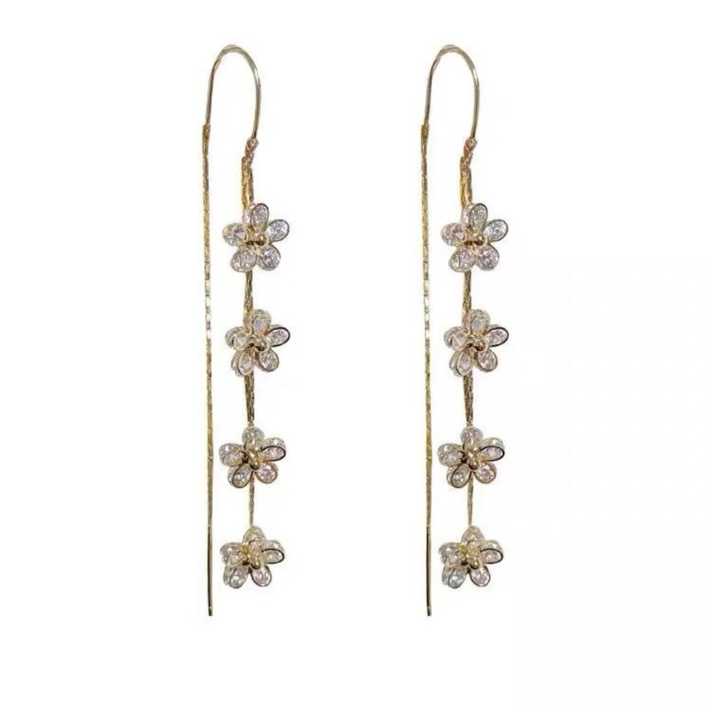 鋯石花朵流蘇耳線-FANYIACC