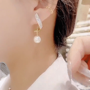 滿鑽珍珠吊墜耳環-FANYIACC