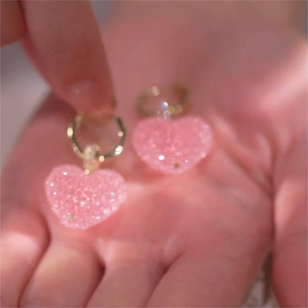 滿鑽粉色糖果愛心耳環-FANYIACC