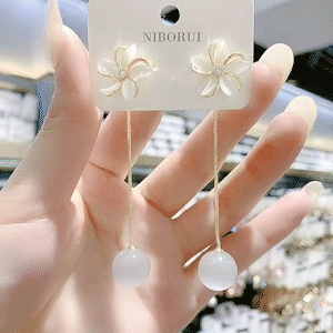 貓眼石兩戴花朵流蘇耳環-FANYIACC
