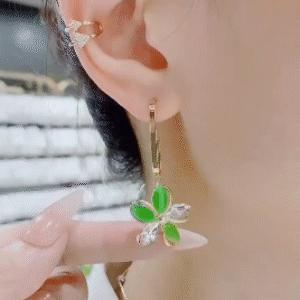貓眼石花瓣不對稱耳環-FANYIACC