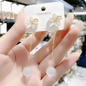 貓眼石兩戴花朵流蘇耳環-FANYIACC