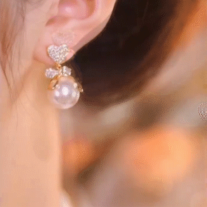 愛心珍珠蝴蝶結人魚姬珍珠耳環-FANYIACC