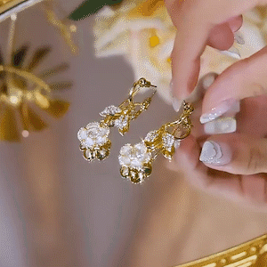 白玫瑰閃鑽耳環 （Earrings）-FANYIACC