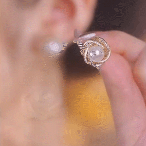 白條紋鋯石珍珠耳環-FANYIACC