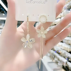 貓眼石花瓣不對稱耳環-FANYIACC