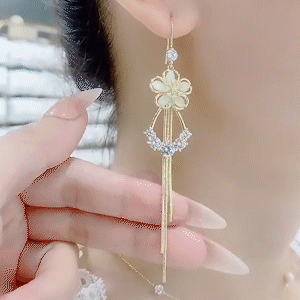 貓眼石花瓣氣質流蘇耳環-FANYIACC