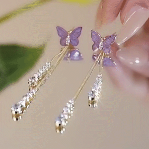 紫色水晶閃鑽蝴蝶耳環-FANYIACC