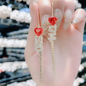 紅色愛心5201314流蘇耳環-FANYIACC